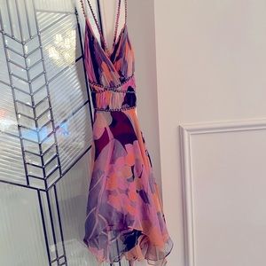 Adrianna Papell silk Christyne Forti flowy Spaghetti strap short dress